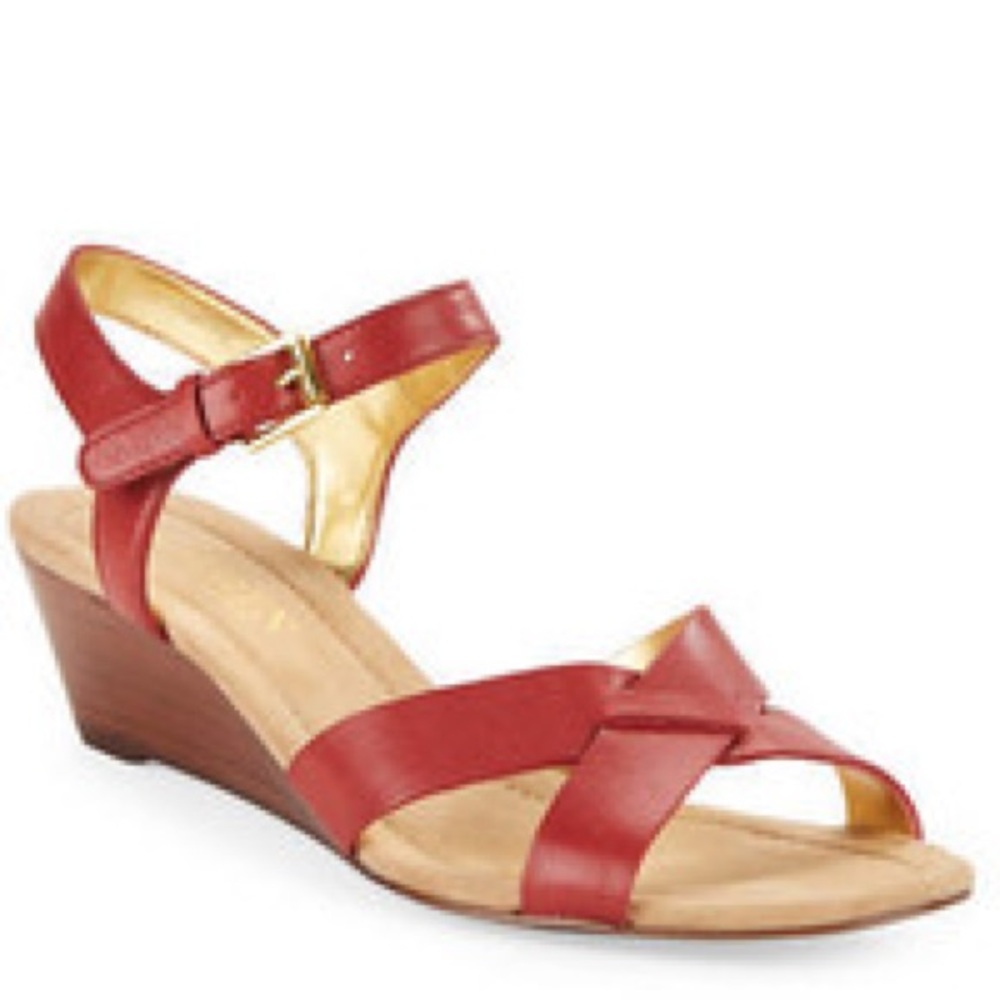 Ralph Lauren Red Laurissa Wedge Sandals Leather - Picture 2 of 8